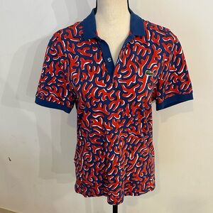 Lacoste Live Men's Red and Blue Polo Shirt Small